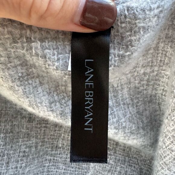 NWT Lane Bryant Women’s Plaid Fringe Hem Poncho Shaw Cardigan OS Gray White - Picture 10 of 13